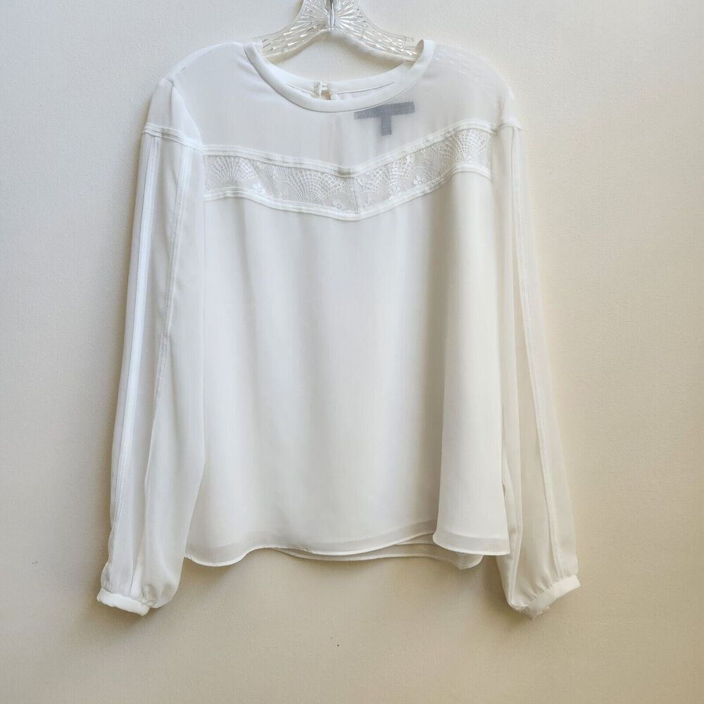 White House Black Market Blouse Women's M White Lace Lined Formal Career Top